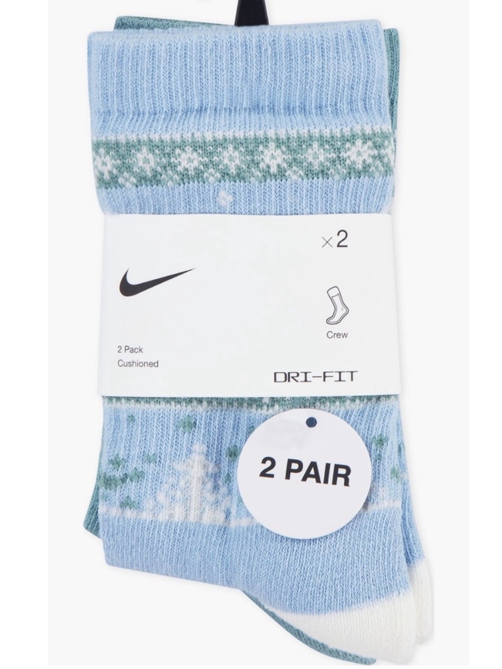 Nike Kids' 2-Pack Fair Isle Crew Socks (Little Kid) SZ-5-7